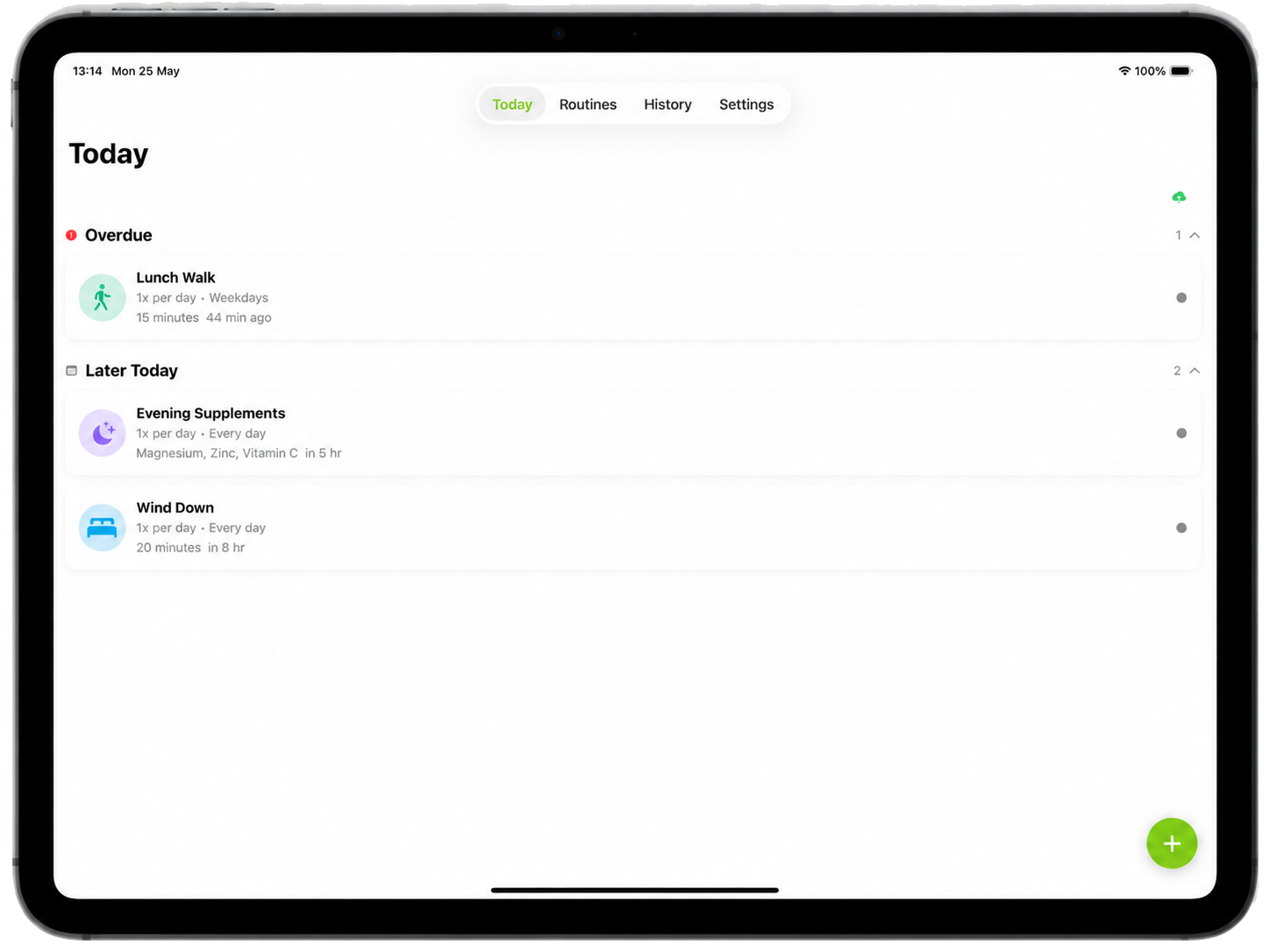 Routina app on iPad